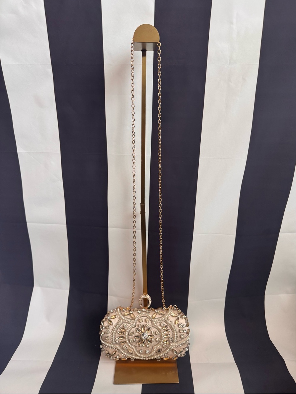 Beaded Pearl-Embellished Evening Clutch in Champagne - Picture 2 of 9
